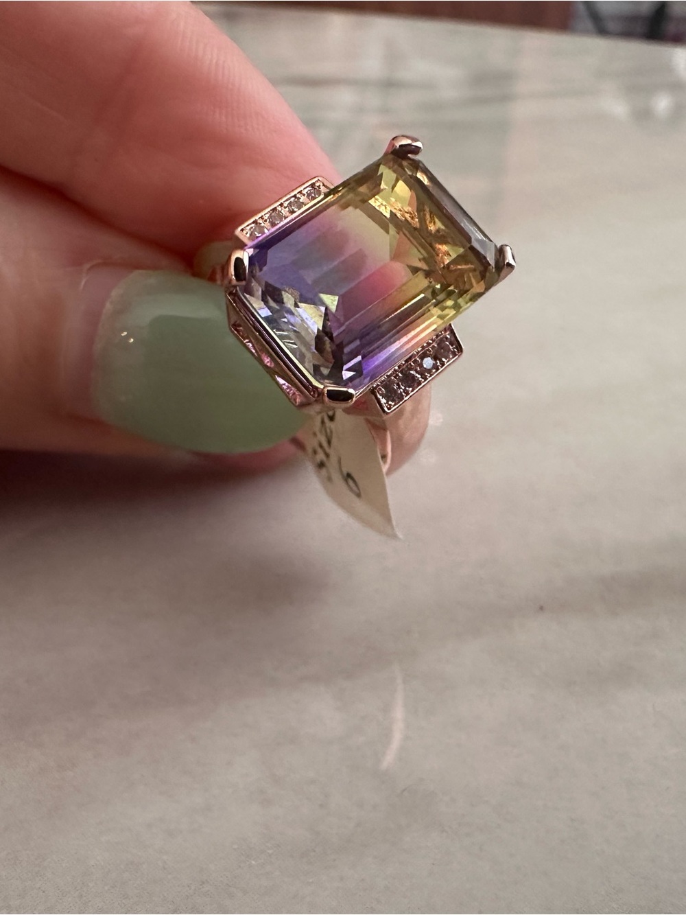 Mystic Ametrine Emerald-Cut Ring in Rose Gold sz 6